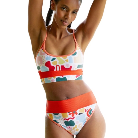 Beach Riot Other - NWT BEACH RIOT Emmy High Rise Bikini Bottoms Abstract Orange Pink XS